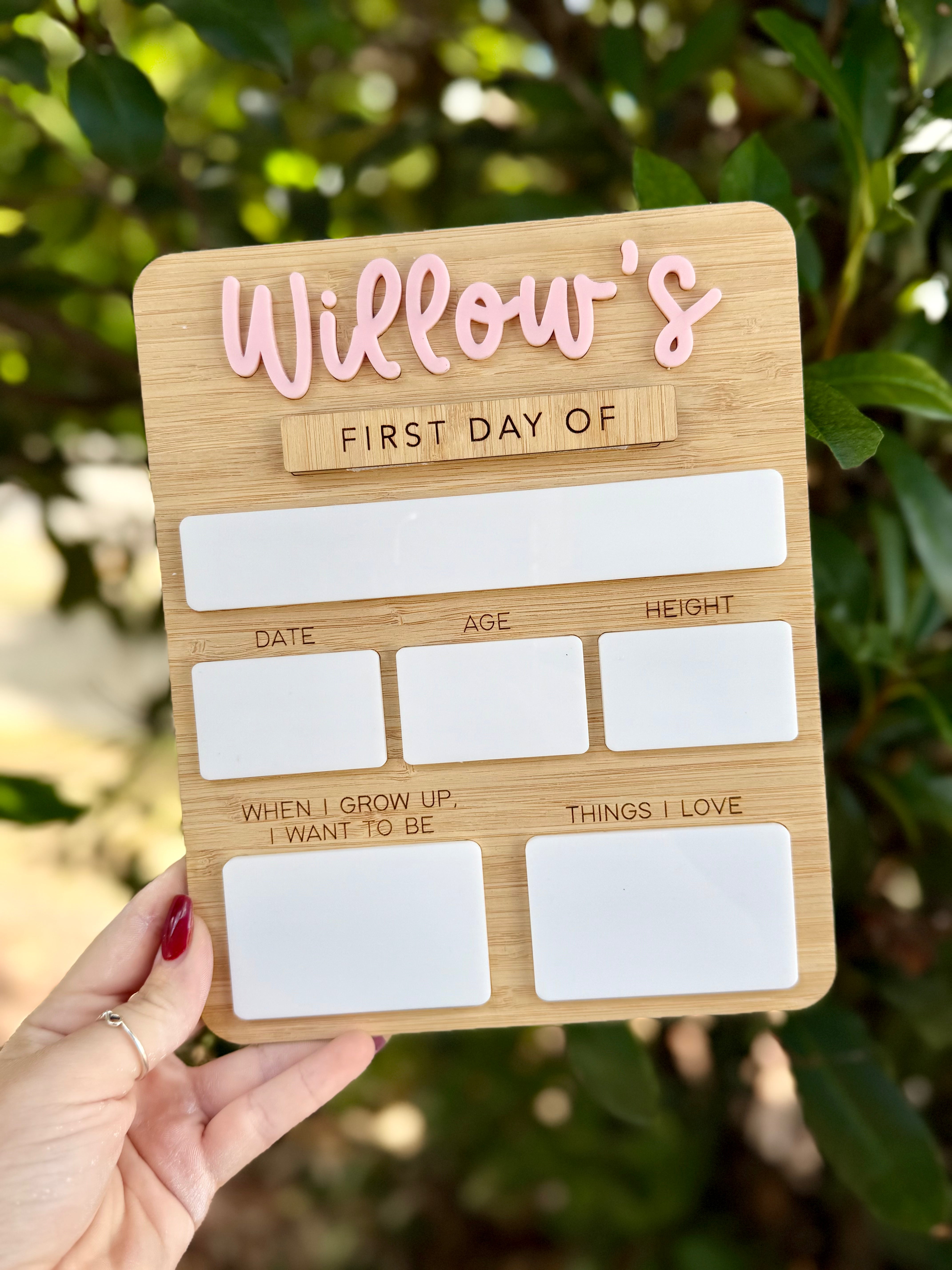 Interchangeable Personalised First Day Board