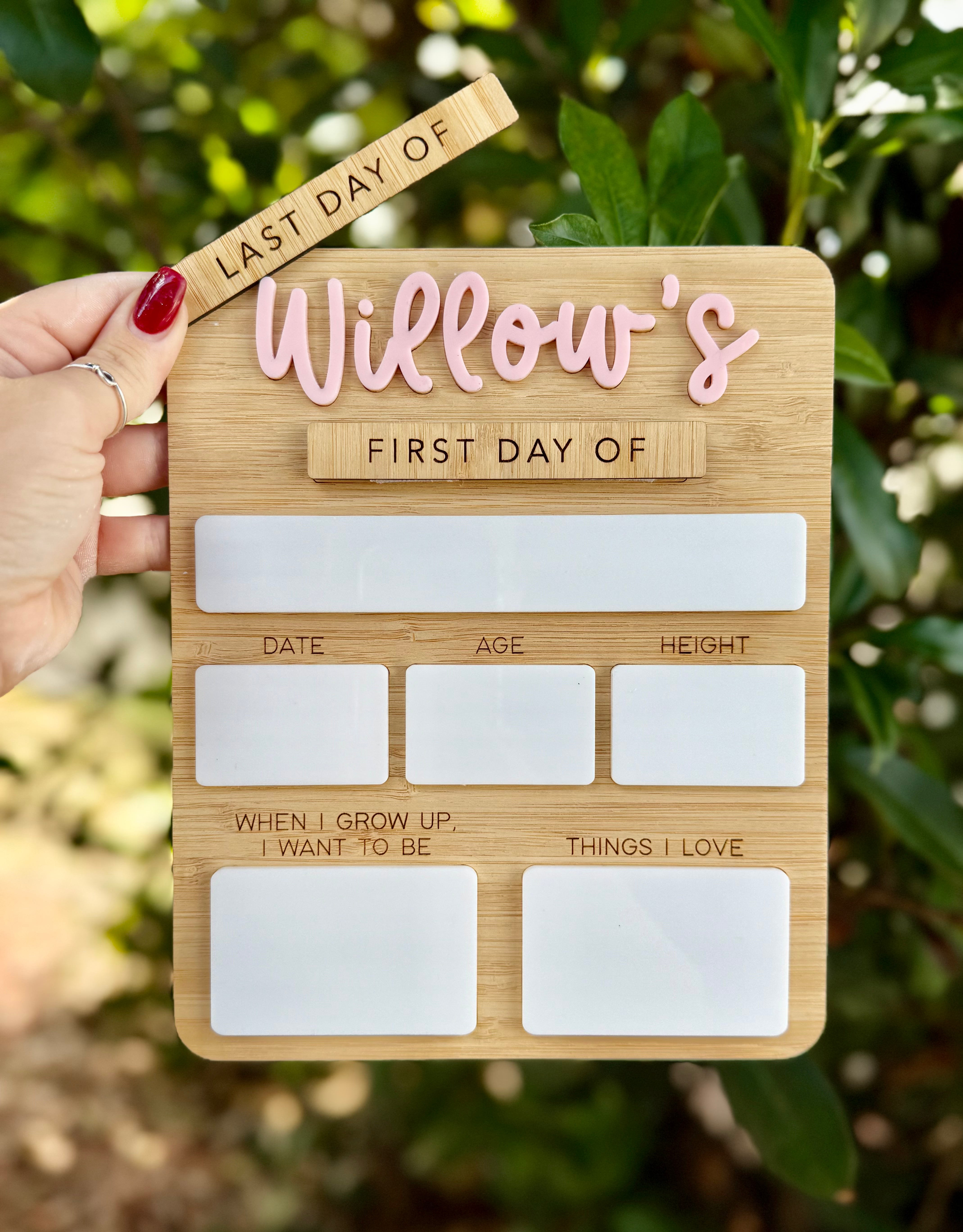 Interchangeable Personalised First Day Board